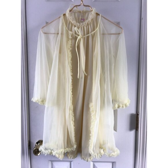 Vintage 1960's Cherri Lynn 2 Piece Lingerie Set Yellow Robe & Gown XS - Picture 1 of 10